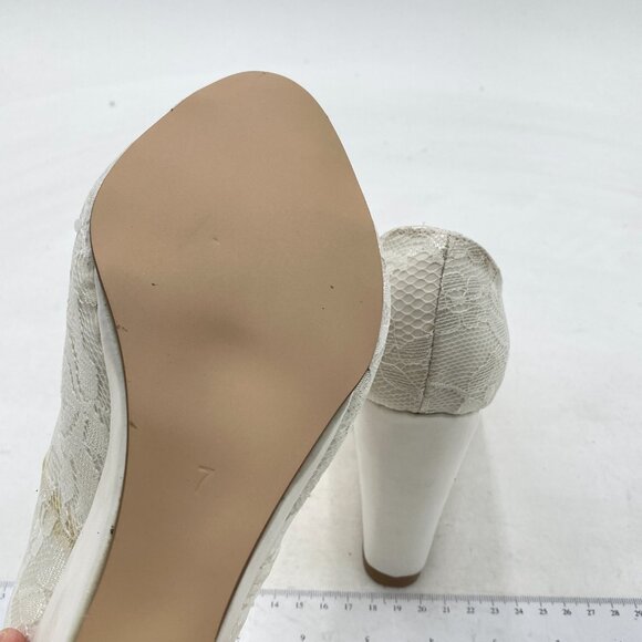 FSJ White Lace Pearl Wedding Wedge Pumps Elegant Peep Toe Bridal Evening Shoes - Picture 5 of 7